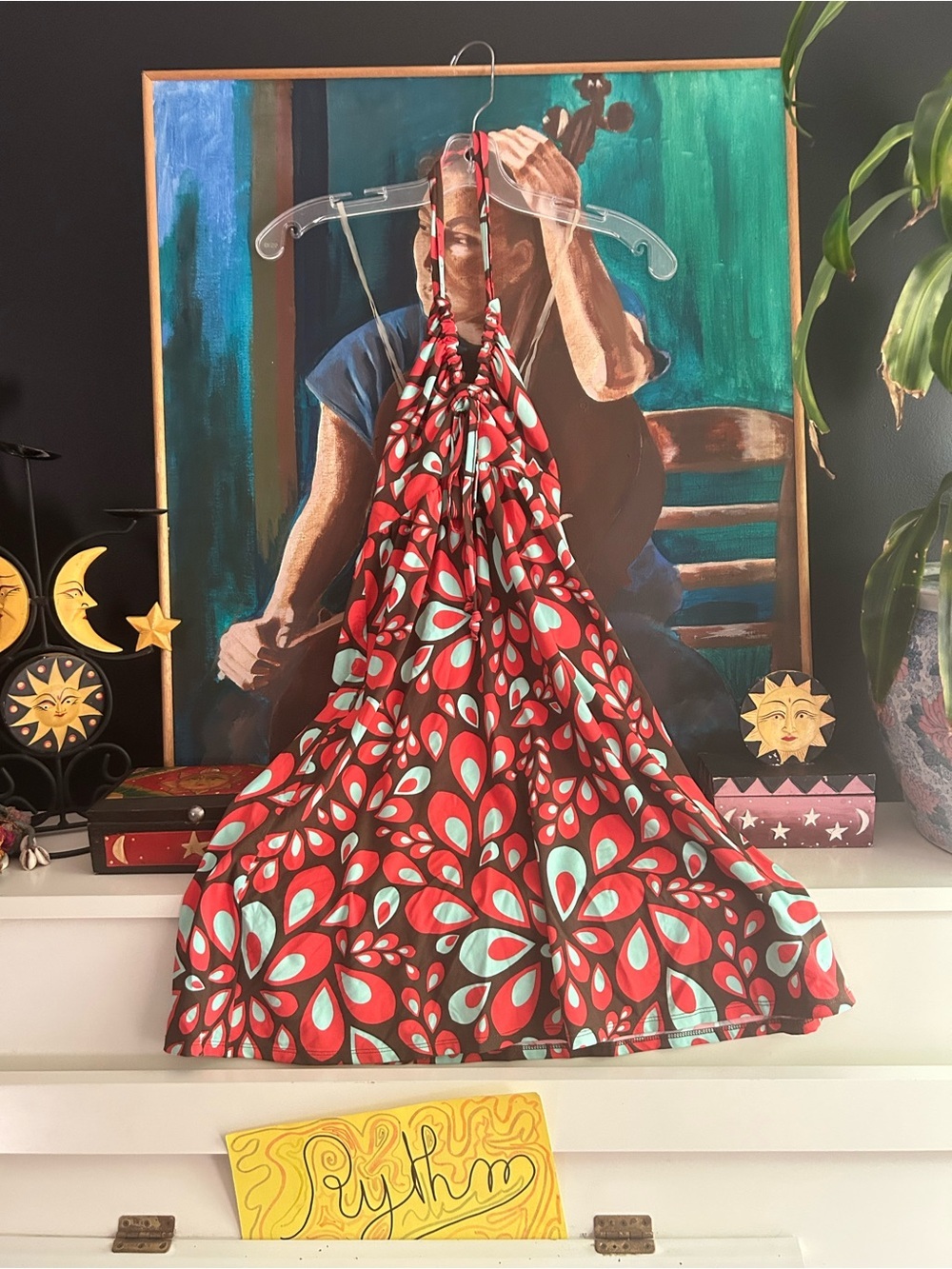 The North Face Halter Dress Red Blue Retro Floral Print Y2K Womens Small Dress